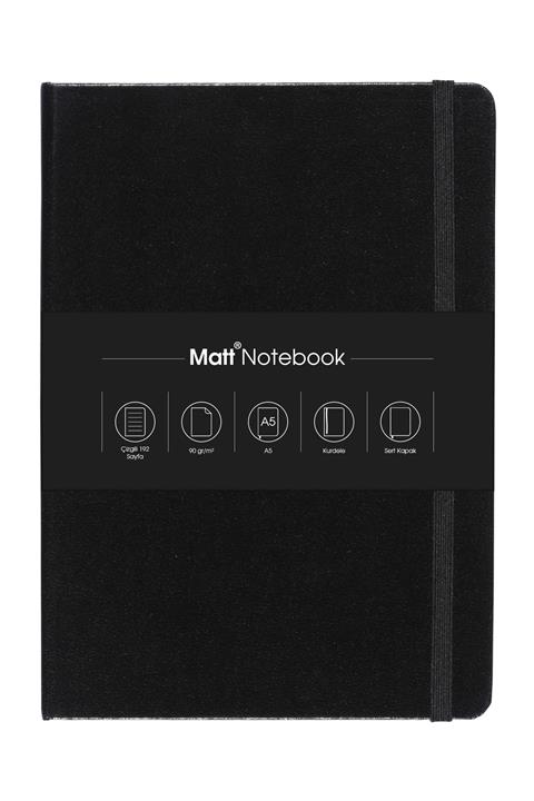 Matt Notebook A5 Lastikli Defter 15x21 Cm Çizgili Siyah