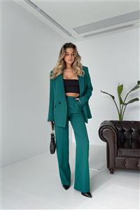 Eka Kadın Zümrüt Yeşili Oversize Blazer Ceket Pantolon Takım 0993-2222