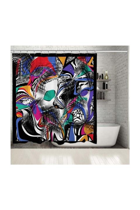 Henge Home Baskılı Duş Perde Çok Renkli Geometrik Eşarp Desenli