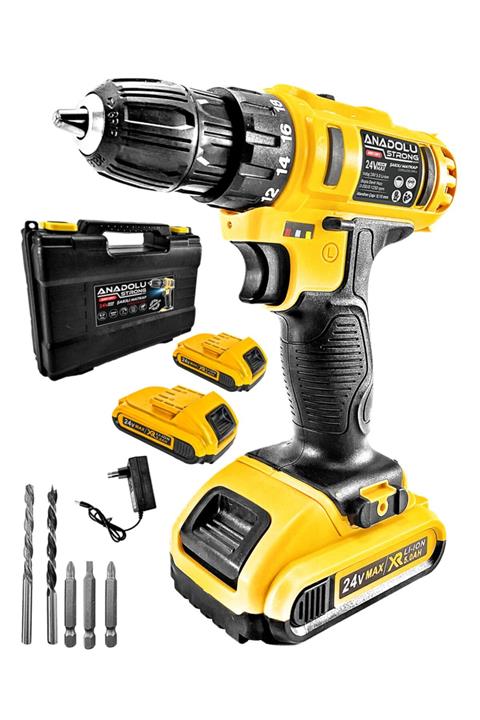 Anadolu Strong Ans1081 24 W Çift Akülü Li-ion Bataryalı Yüksek Torklu Aksesuarlı Vidalama Matkap