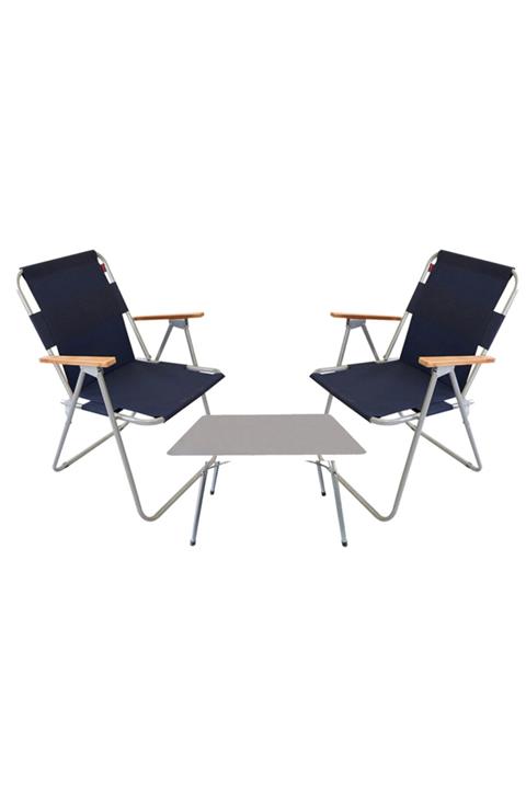 Navis Home 45x60 Beyaz Katlanır Masa + 2 Adet Mavi Kamp Sandalyesi Katlanır Sandalye Piknik Plaj Sandalyesi