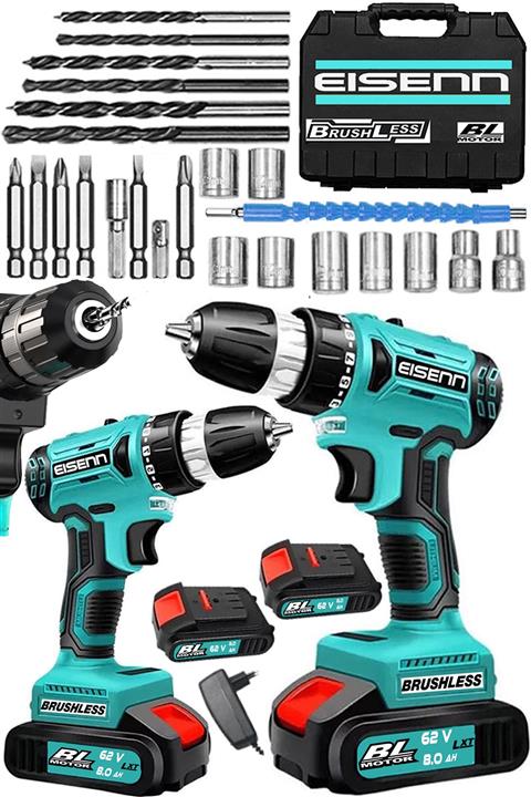 Eisenn Germany Technology Brushless Bl Kömürsüz Motor 58 V 8 Ah Samsung Çift Akülü Matkap + Usta Seti