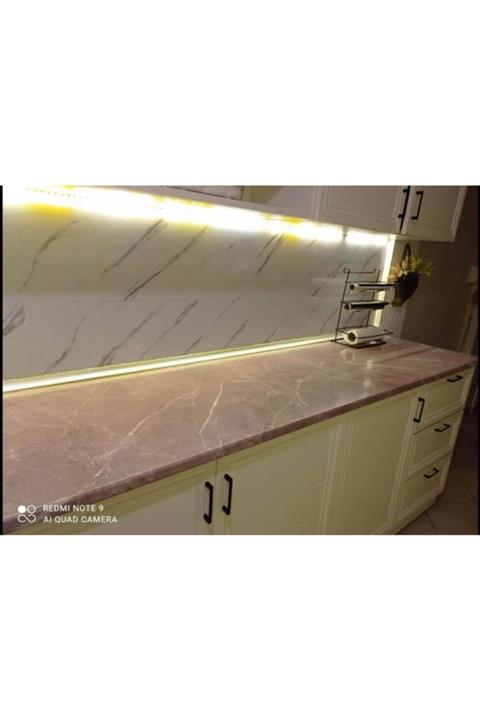 Renkli Duvarlar Yapışkanlı Beyaz Mermer Desen 6 Adet Zemin Yer Duvar Döşeme Paneli