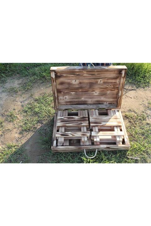 Armossa Ahşap Bavul Tipi Katlanabilir Kamp Masası Ve Sandalye Seti