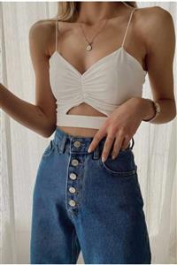 khar moda Kadın Beyaz Askılı Crop