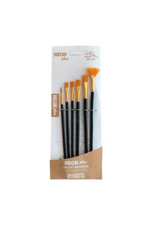 Hobialem Neon, Fırça Seti-2, Yağlı Boya Fırçası, 6 Lı Set, Resim Fırçası, Yelpaze Fırça, Yassı Fırça
