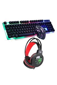 BERRE Gaming Işıklı Oyuncu Klavye Mouse Ve Mikrofonlu Kulaklık Seti Led Aydınlatmalı