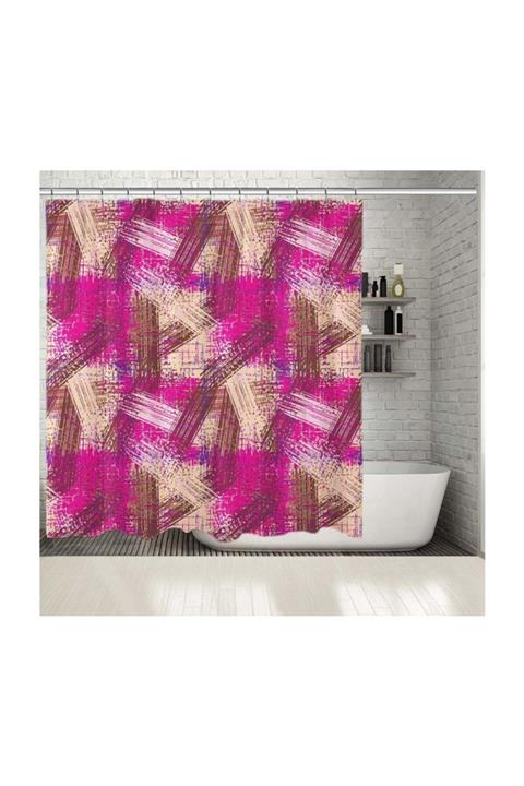 Henge Home Baskılı Duş Perde Gometrik Desenli Çatlak Efekt Mor