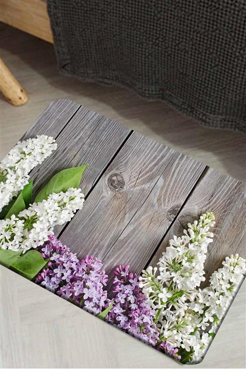 Else Halı Canel Mor Tahta Orkideler Modern Ev İçi Kapı Önü Paspası 50X80Cm