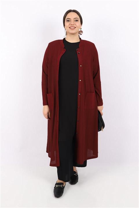 KadoModa Giy-çık Düğmeli Hırka Bordo