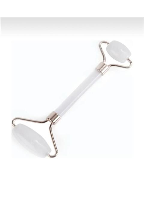 RİO BEAUTY Jade Roller Doğal Çift Taraflı Yeşim Taşı Yüz Masaj Aleti Beyaz