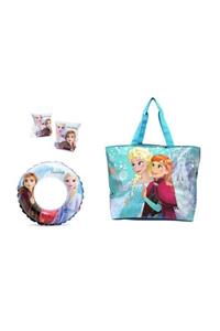 Yeşil Oyuncak Frozen 2 Elsa Anna Deniz Ve Havuz Çocuk Can Simidi Ve Kolluk Set + Lisasnslı Çocuk Plaj Çantası