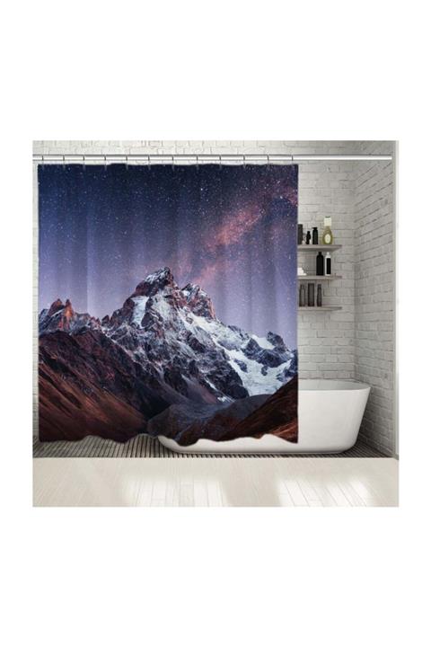 Henge Home Baskılı Duş Perde Gökyüzü Yıldız Dağ Deseni