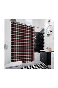 Henge Home Noel Siyah Beyaz Kırmızı Kare Tartan Ekose Desenli Duşperdesi