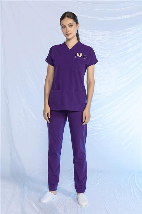 Pratik Tekstil Teryflex Likralı Yarasa Kol Doktor&hemşire Forması Mor Takım