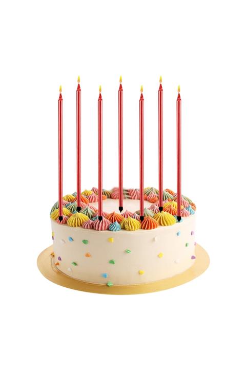 Partimarka Kırmızı Renk Uzun Çubuk Mum 7 Adet