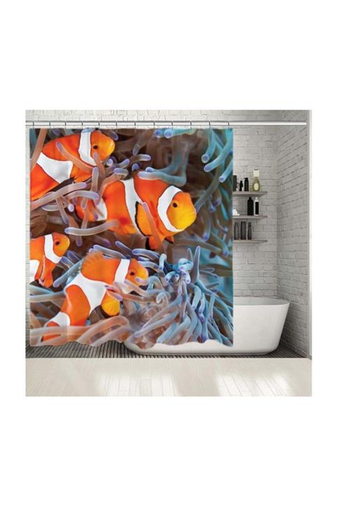Henge Home Baskılı Duş Perde Okyanus Balık Deseni