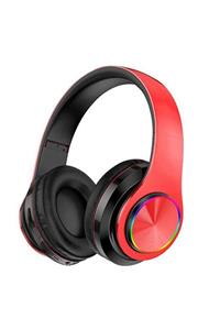 Teknoloji Gelsin Kablosuz Kulaklık Bluetooth Mikrofonlu Kulaküstü Kulaklık Led Işıklı Katlanabilir Kırmızı