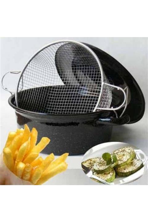 ELİTEHOME Sosis Kabak Patlıcan Patates Kızartma Fritöz Emaye Tencere 24cm
