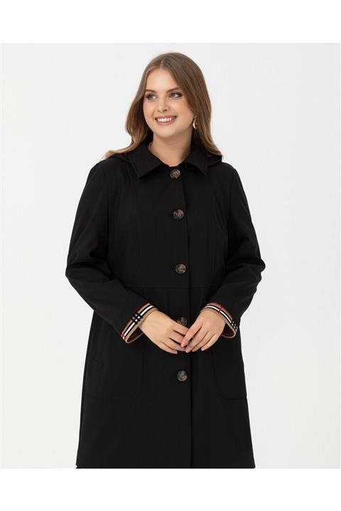 GalaXi 211901003 Kol Detaylı Siyah Trençkot