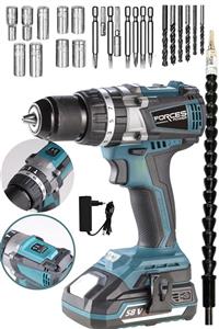 forces power Germany Blue-xline Pro 58 V 8 Ah Metal Şanzıman Çift Akülü Şarjlı Vidalama Full Matkap Seti