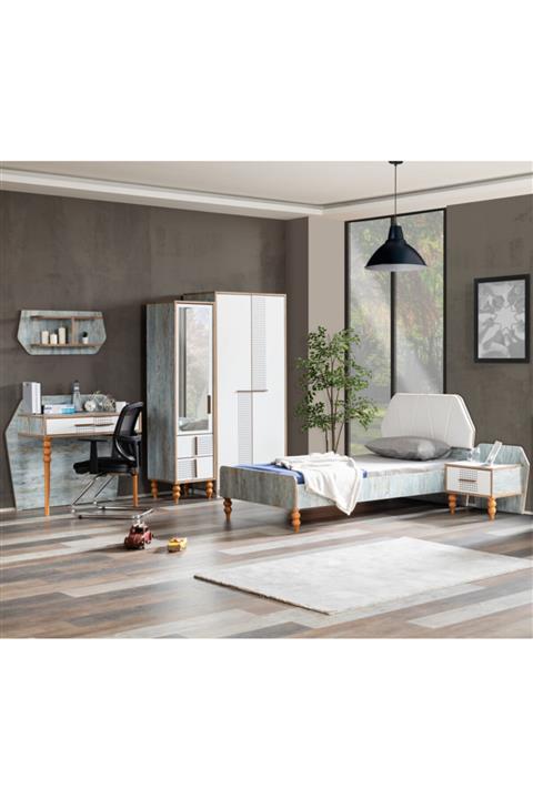 Setay Akdeniz Genç Odası Takımı - 3 Kapılı Dolap, Karyola, Komodin, Çalışma Masası