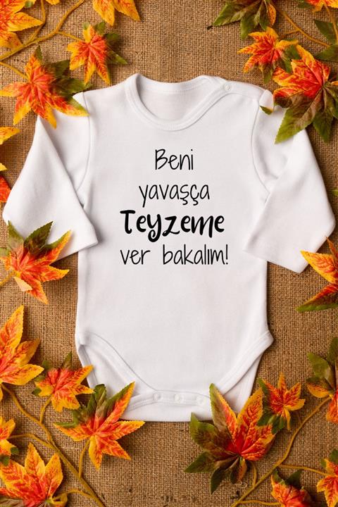 Overoz Beni Yavaşça Teyzeme Verin Yazılı Bebek Body %100 Pamuklu Beyaz Badi Zıbın Organik Baskılı 8124