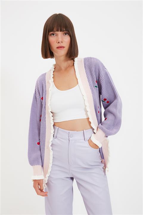 TRENDYOLMİLLA Lila Nakışlı Triko Hırka TWOAW21HI0628