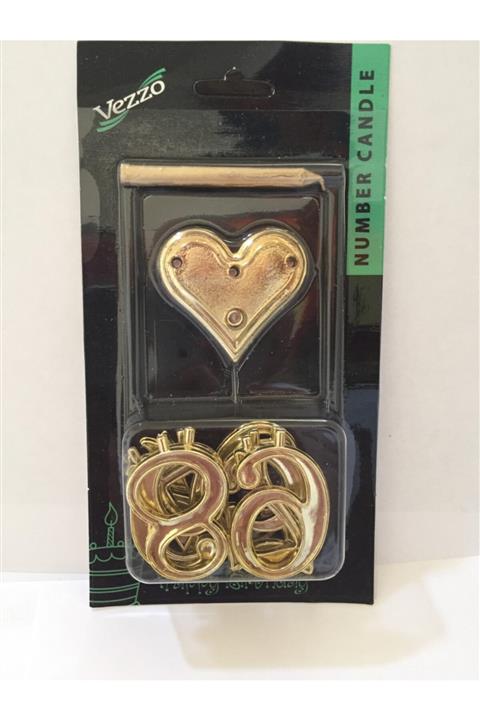 tekçe Ithal Altın Rengi Kalp Altlıklı Rakamlı Pasta Mum