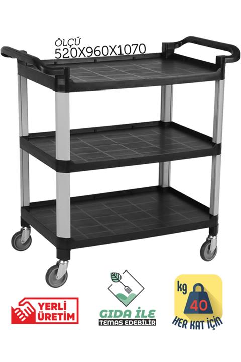 Makmed Otel Ve Restoran Için Plastik Servis Arabası 3 Katlı Açık Model