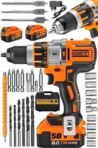 Eisenn Germany Technology Orange Xr 58 V 8 Ah Hd Li-on Darbeli Çelik Şanzıman Akülü Matkap + 30 Pcs Set