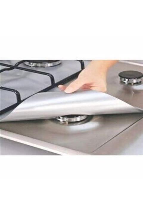 AKSCEP Gri Yıkanabilir Ocak Koruyucu Folyo Kirlenmeyi Önleyen Yanmaz Yapışmaz 4'lü Set Zorlu Lekelere Son
