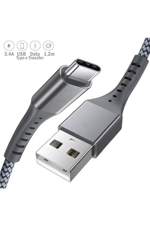 HİQONİC Type-c To Usb Örgü Şarj Kablosu 3.4a 1.2mt Samsung Huawei Xiaomi Oppo Uyumlu Örme Şarz Aksesuarı