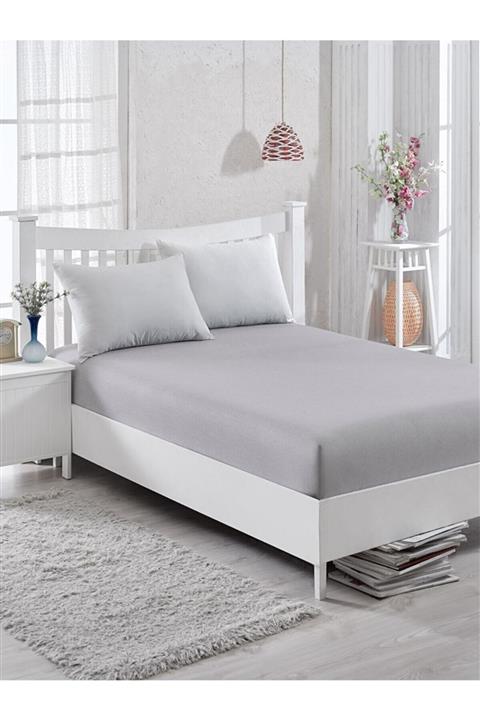 ZÜBAHOME Lastikli Penye Çarşaf Battal Boy Pamuklu Gri