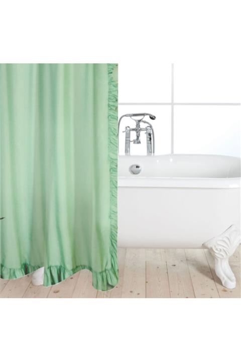 VONALDI HOME Fırfırlı 180 X 180 Yeşil Tek Kanat Banyo Perdesi