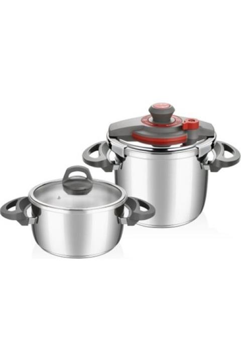 FALEZ 22 Cm Profi Cook Premium 4+7lt Düdüklü 2 li Tencere Seti