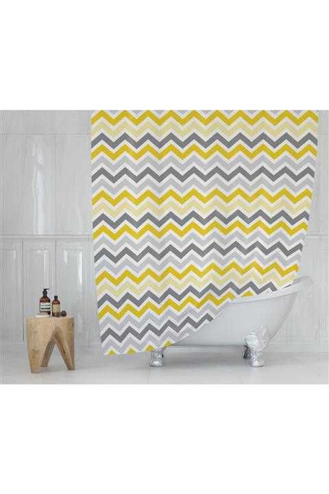 Tropikhome Duş Perdesi Zigzag Desen Banyo Perdesi Su Geçirmez Polyester Kumaş Duş Perde 180x200cm C Halkalı
