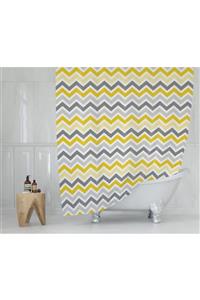 Tropikhome Duş Perdesi Zigzag Desen Banyo Perdesi Su Geçirmez Polyester Kumaş Duş Perde 180x200cm C Halkalı