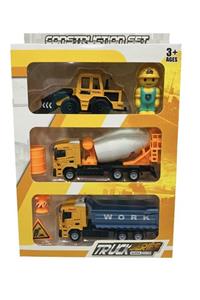 toysandmore Dozer Kum Kamyonu Ve Beton Mikseri 3 Lü Metal Araç Seti