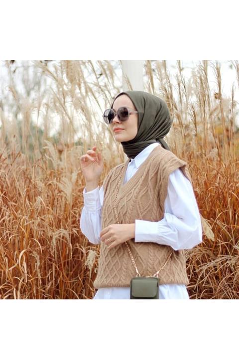 Organic Tesettür Penye Şal Hjjap Modeli-haki