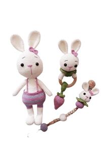 OYUNCAKPARK Tavşan Sunny Ve Çileği Yeni Doğan Seti Amigurumi Organik Oyuncak