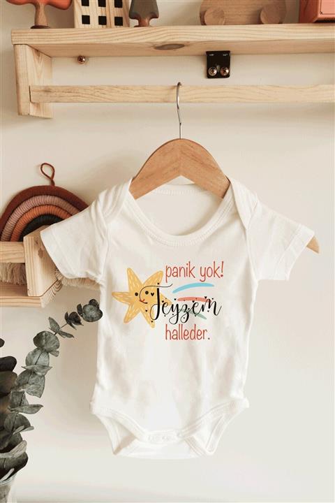 Limon Bebek Beyaz Panik Yok Teyzem Halleder Yazılı Kısa Kol Organik Body