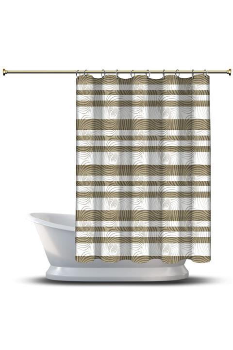 AssosHome Banyo Duş Perdesi Tasarım Dekor Noktalı Şerit Geometrik Şekil Dijital Baskılı En 175 Cm