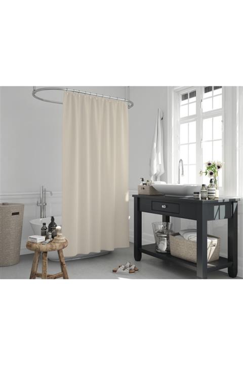 Jackline Polyester Kumaş Krem Renk Banyo Perdesi Yerli Üretim Duş Perdesi Askı Aparatı Plastik C-halka Hediye