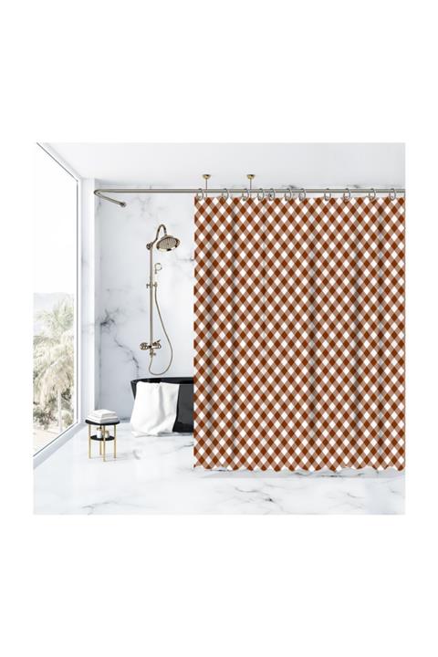 Henge Home Noel Yılbaşı Tartan Ekose İskoç Desen Kahve Renk Duşperdesi