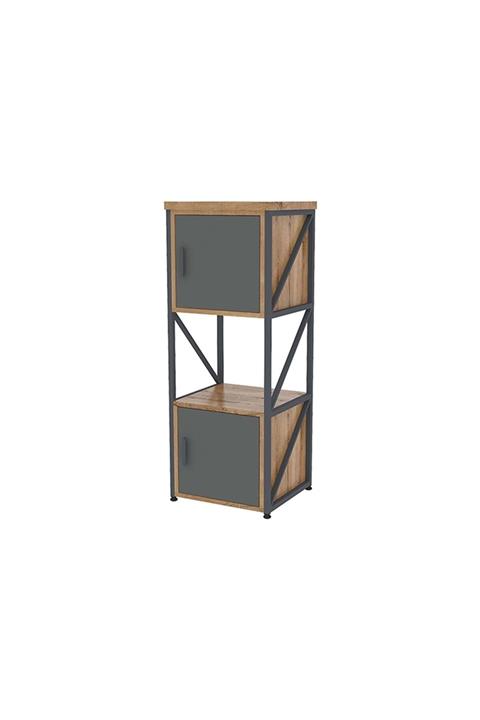 Uzay Ofis Kafkas Meşe Antrasit Metal Ofis Dolabı Kitaplık Raf Line 021