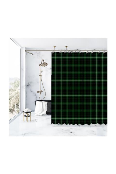Henge Home Noel Yılbaşı Yeşil Siyah Beyaz Tartan Ekose Desenli Duşperdesi