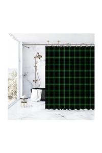 Henge Home Noel Yılbaşı Yeşil Siyah Beyaz Tartan Ekose Desenli Duşperdesi