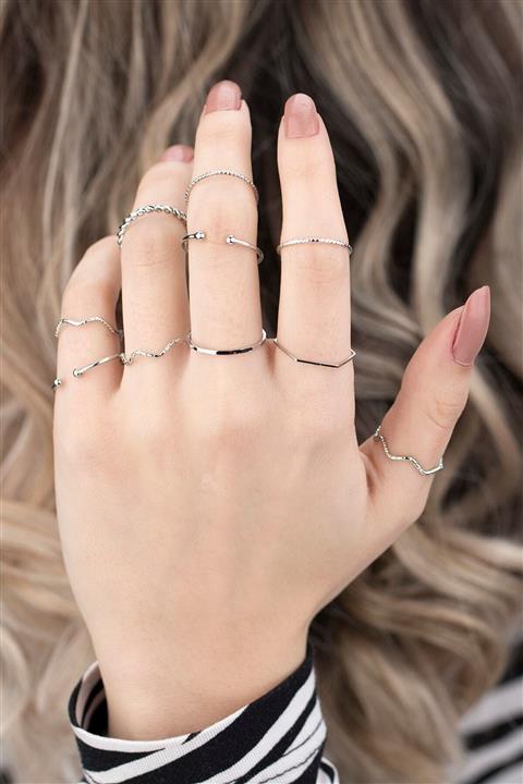 Ervalina Yüzük Set Gümüş Rengi 10'lu