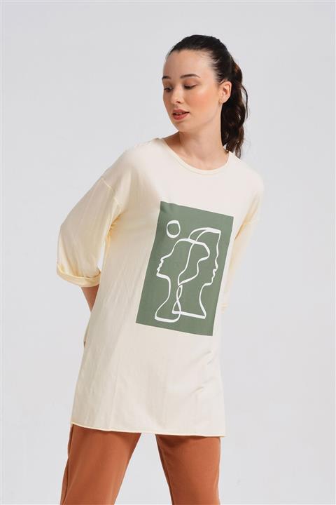 Nefise Baskılı Tshirt - Krem
